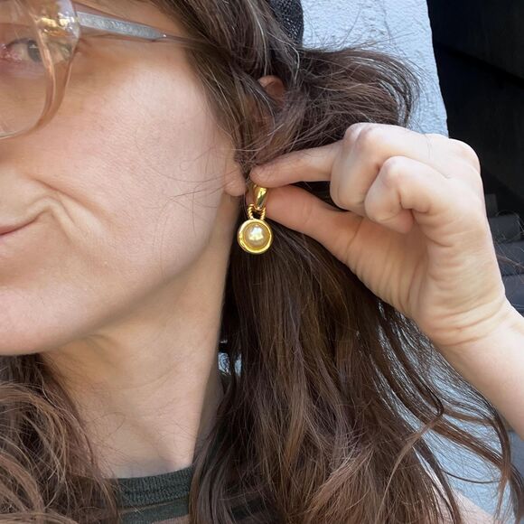 Gold Earring Set Dangle Faux Pearls and 90s Large Studs - Picture 7 of 8